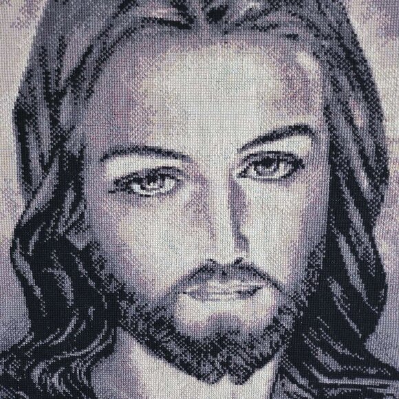 Hand Embroidered Jesus Christ Portrait Needlepoint Stitched Canvas Tapestry - Picture 6 of 7